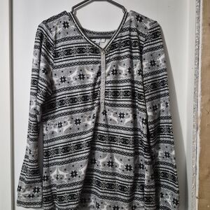 Gray and Black Christmas Fair Isle Button-Front Cardigan - Size M